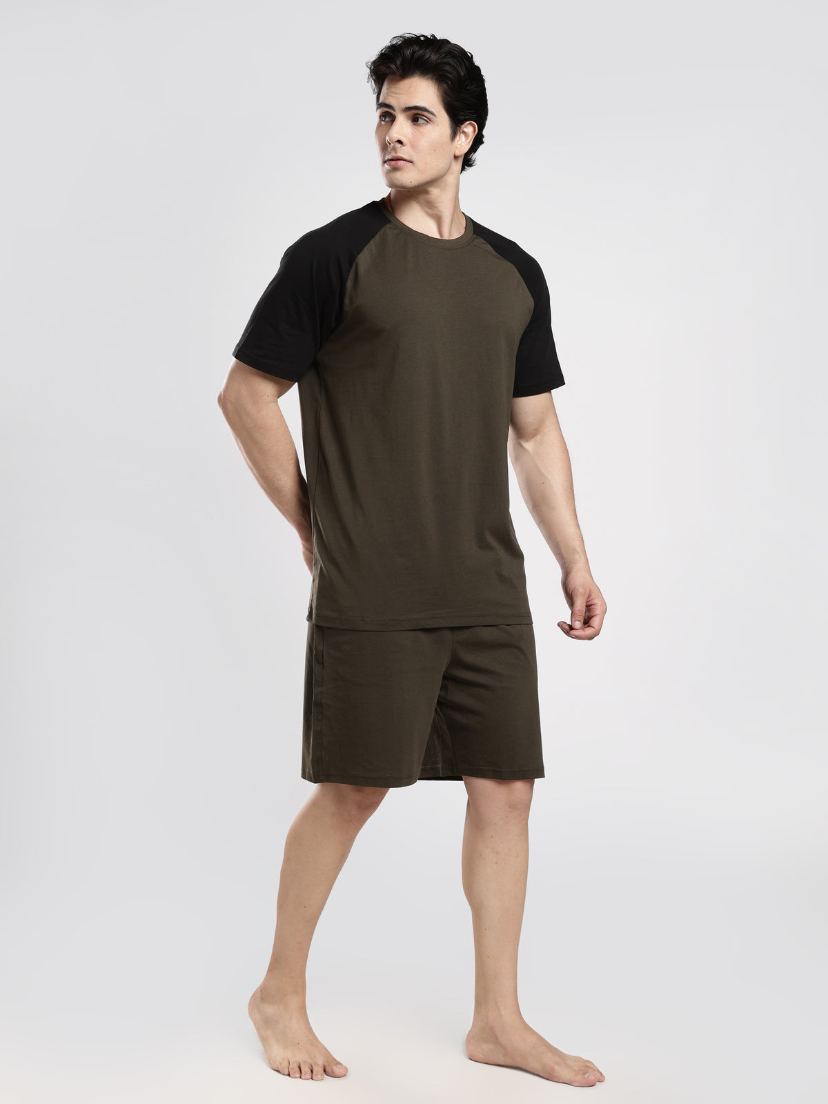 CR7 Eclipse Olive & Black Short Lounge Set