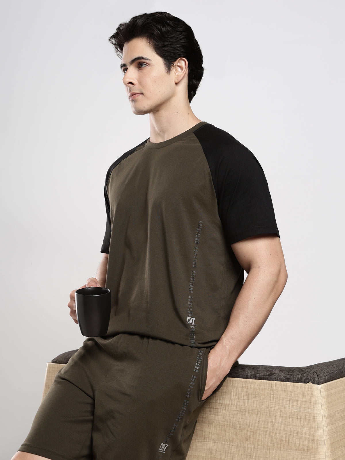 CR7 Eclipse Olive & Black Short Lounge Set