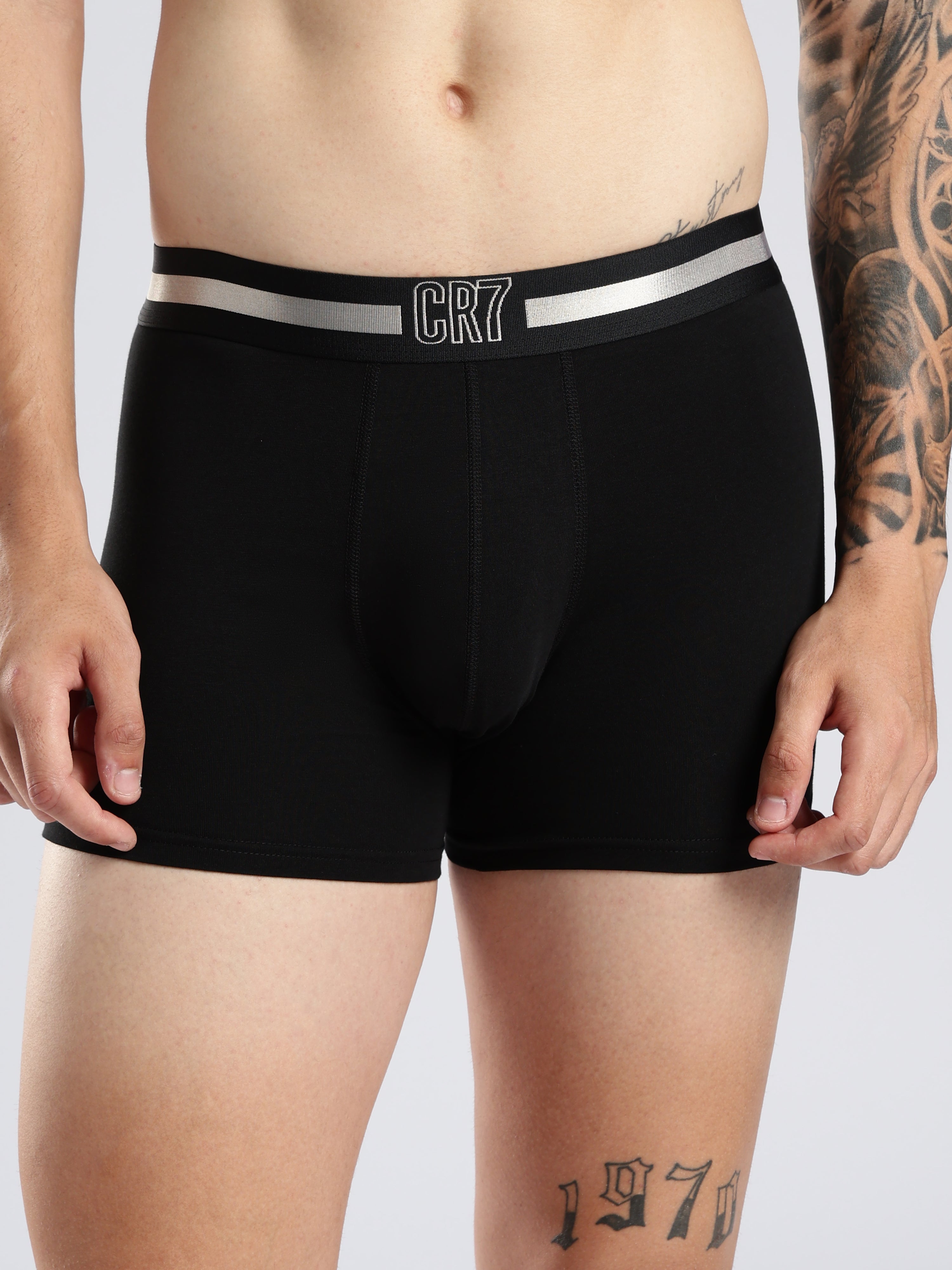 CR7 Men’s Premium Cotton Stretch Trunks – Pack of 3 (Black)