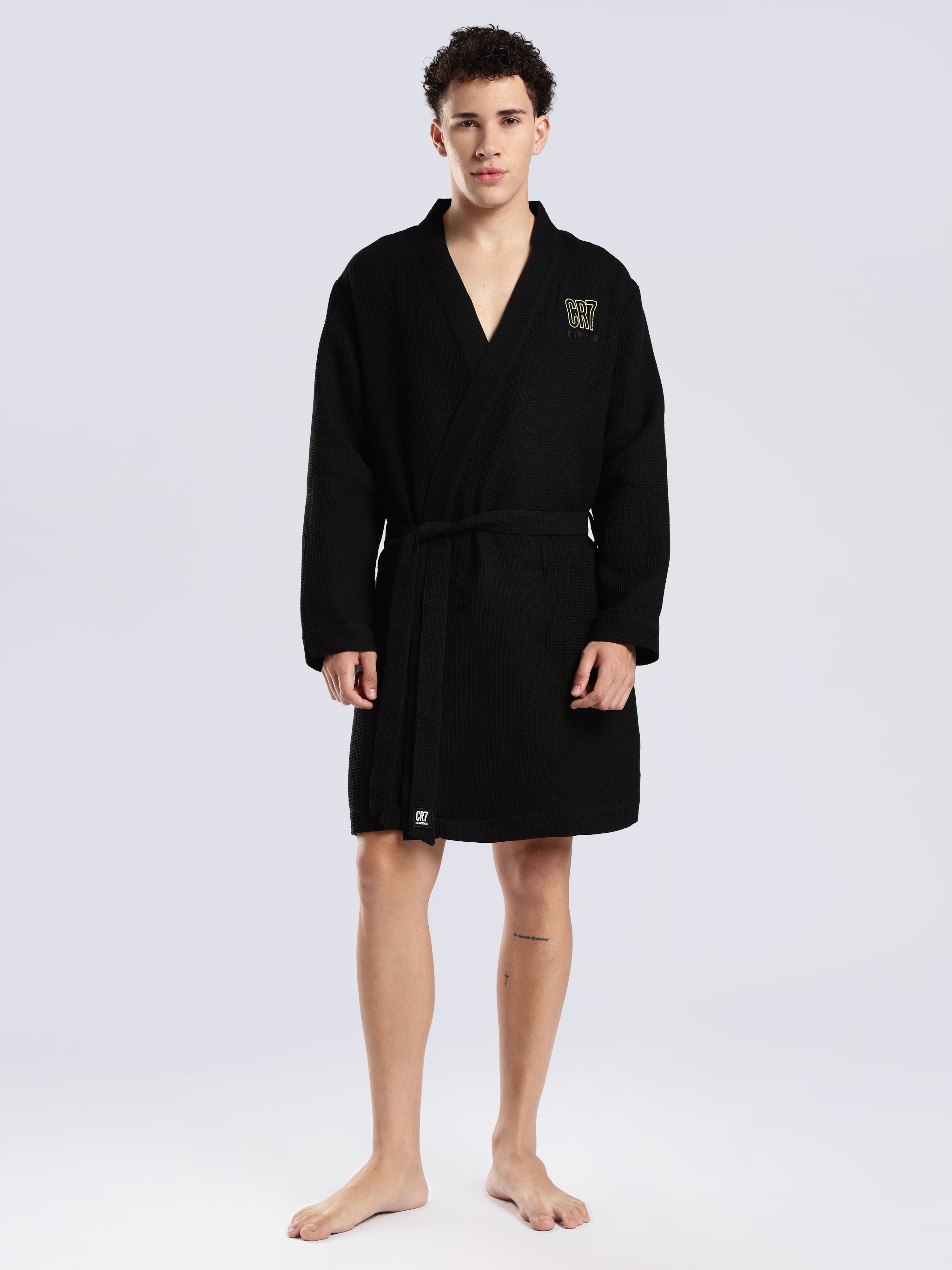 CR7 NOIR Waffle Robe – Black