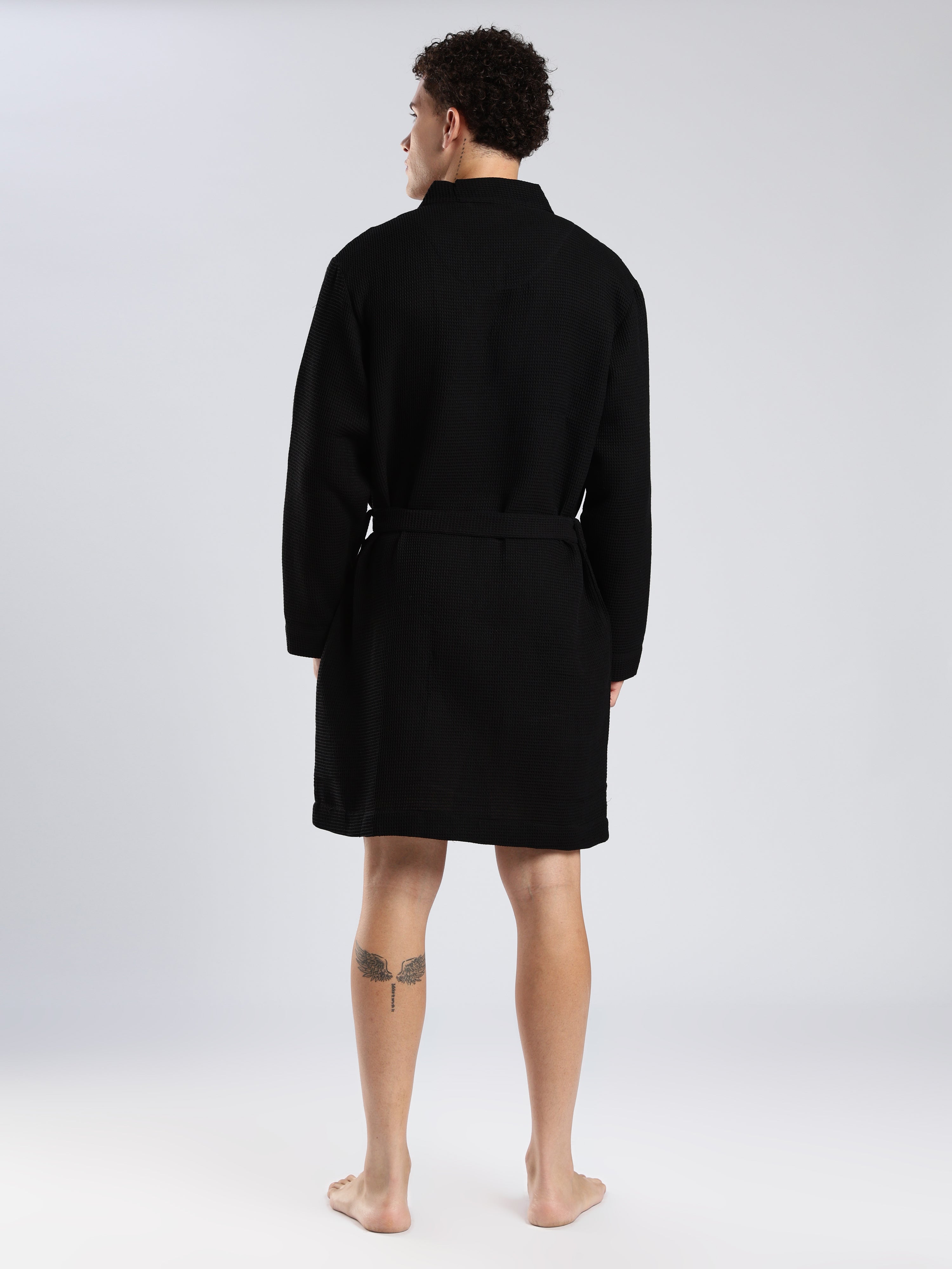 CR7 NOIR Waffle Robe – Black