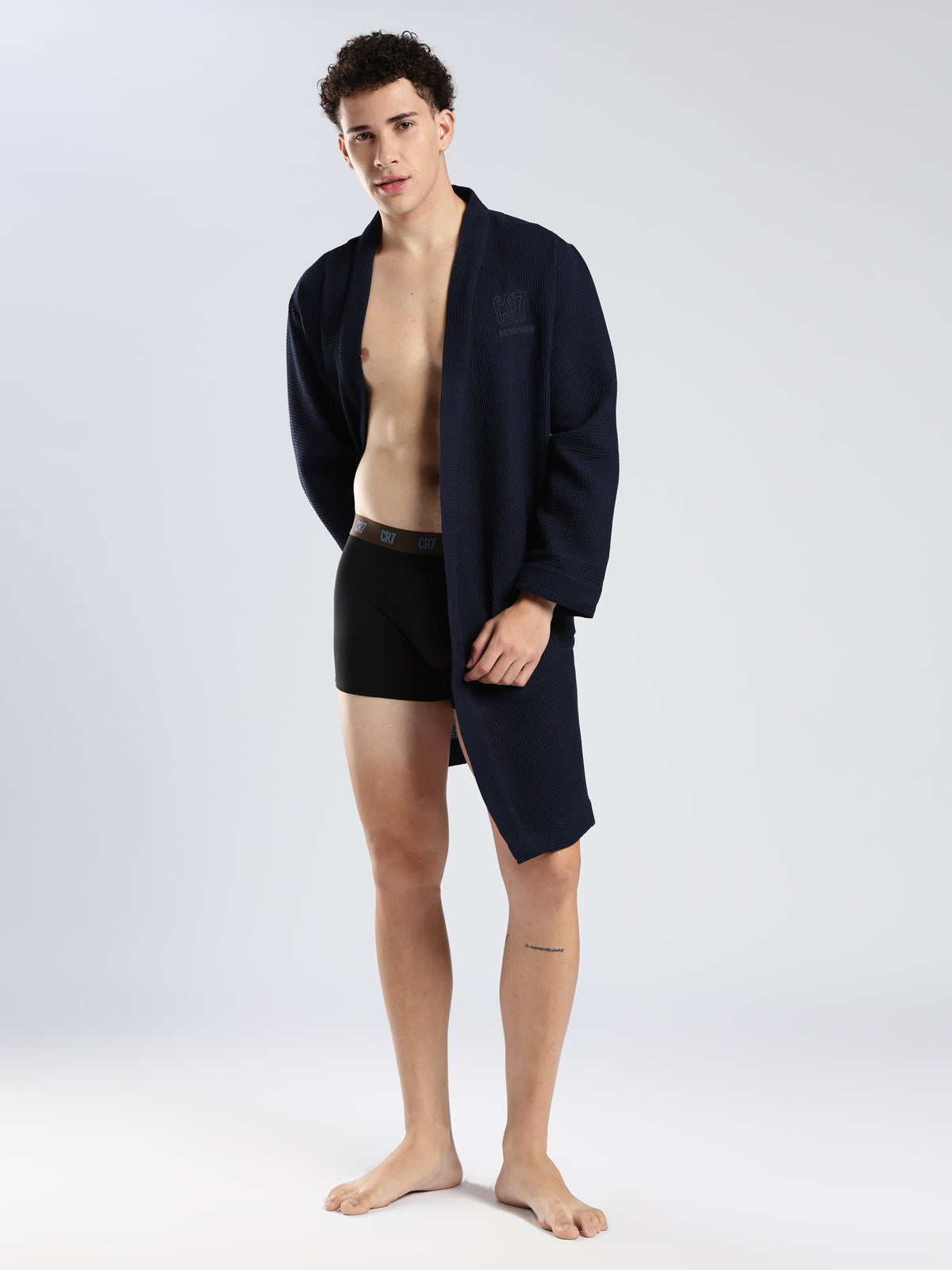 CR7 Men's Waffle Weave Navy Bathrobe