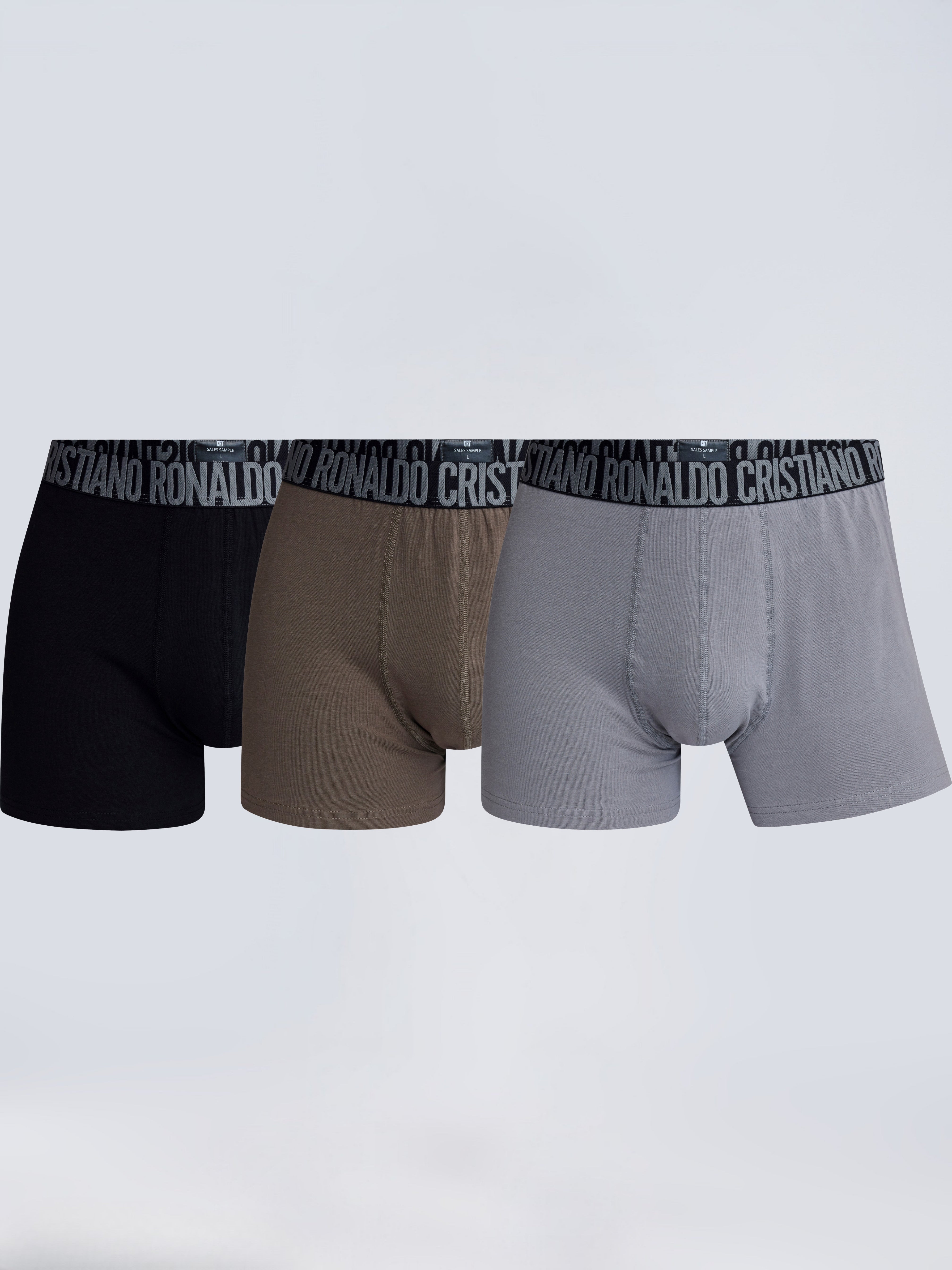 CR7 Men’s Premium Cotton Stretch Trunks – Black, Brown & Grey | Pack of 3