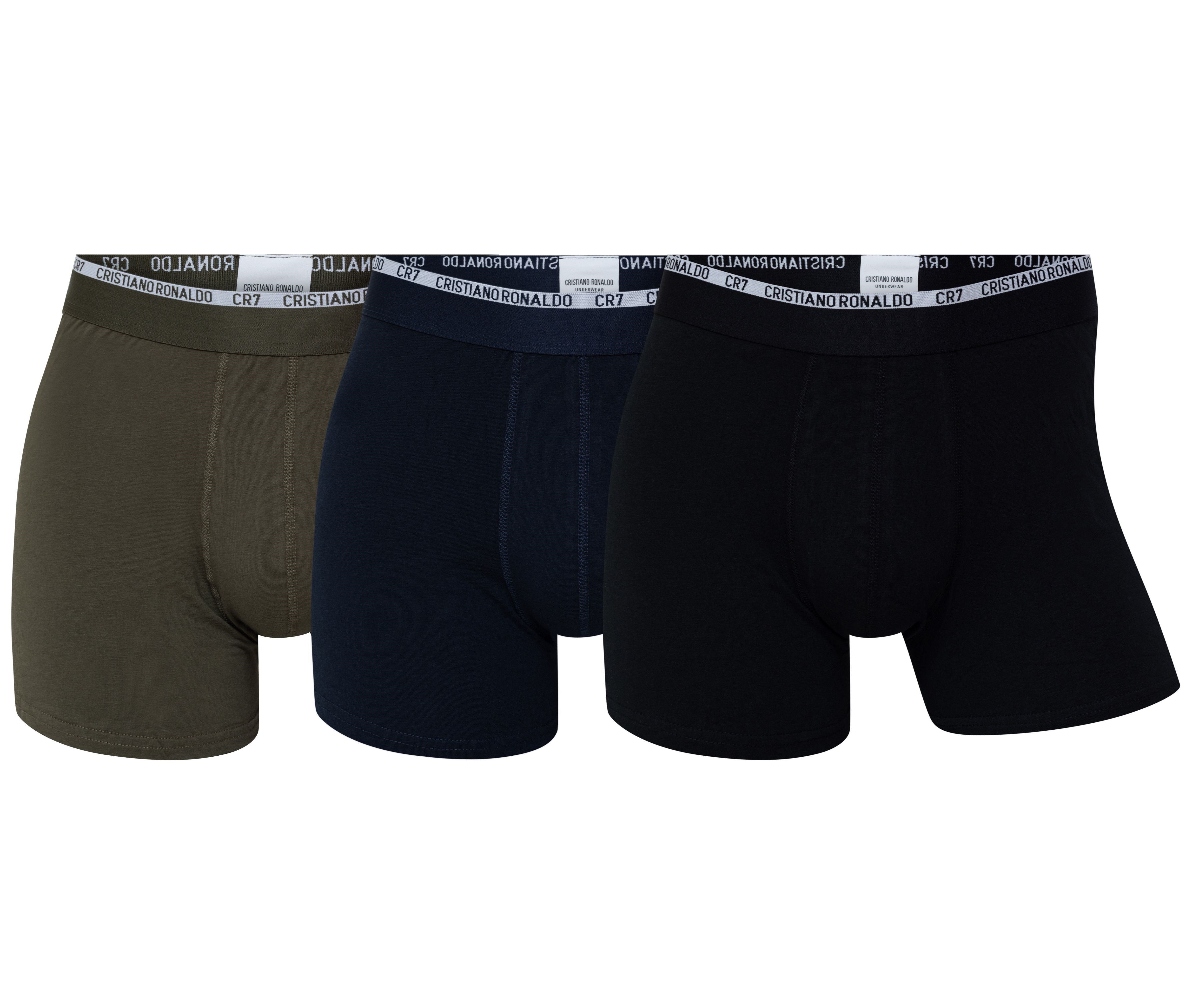 CR7 Cristiano Ronaldo Men’s Cotton Trunks – Pack of 3 (Black, Navy & Olive) | Premium Comfort Fit