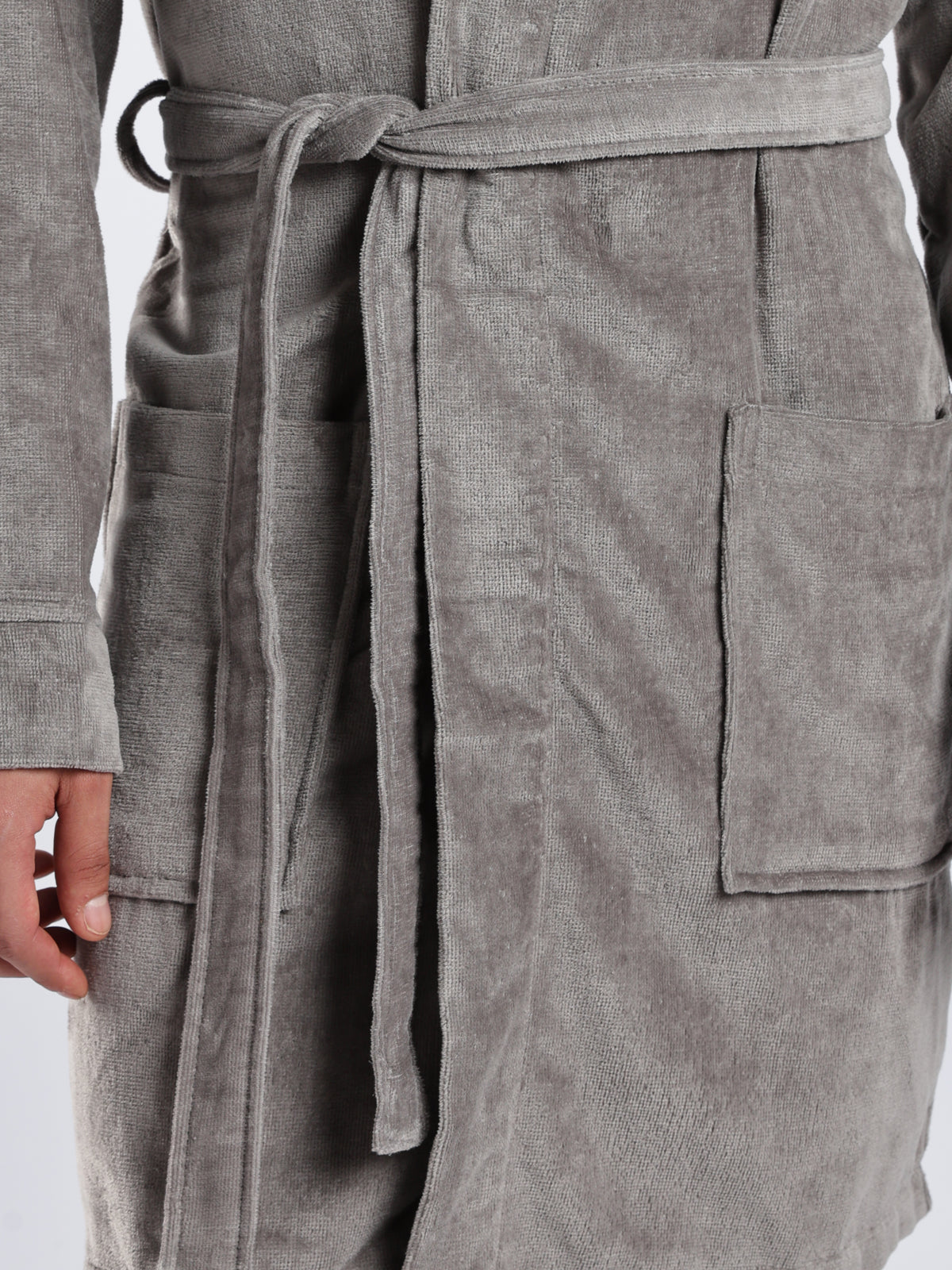 CR7 Men's Velour Terry Cotton Grey Bathrobe