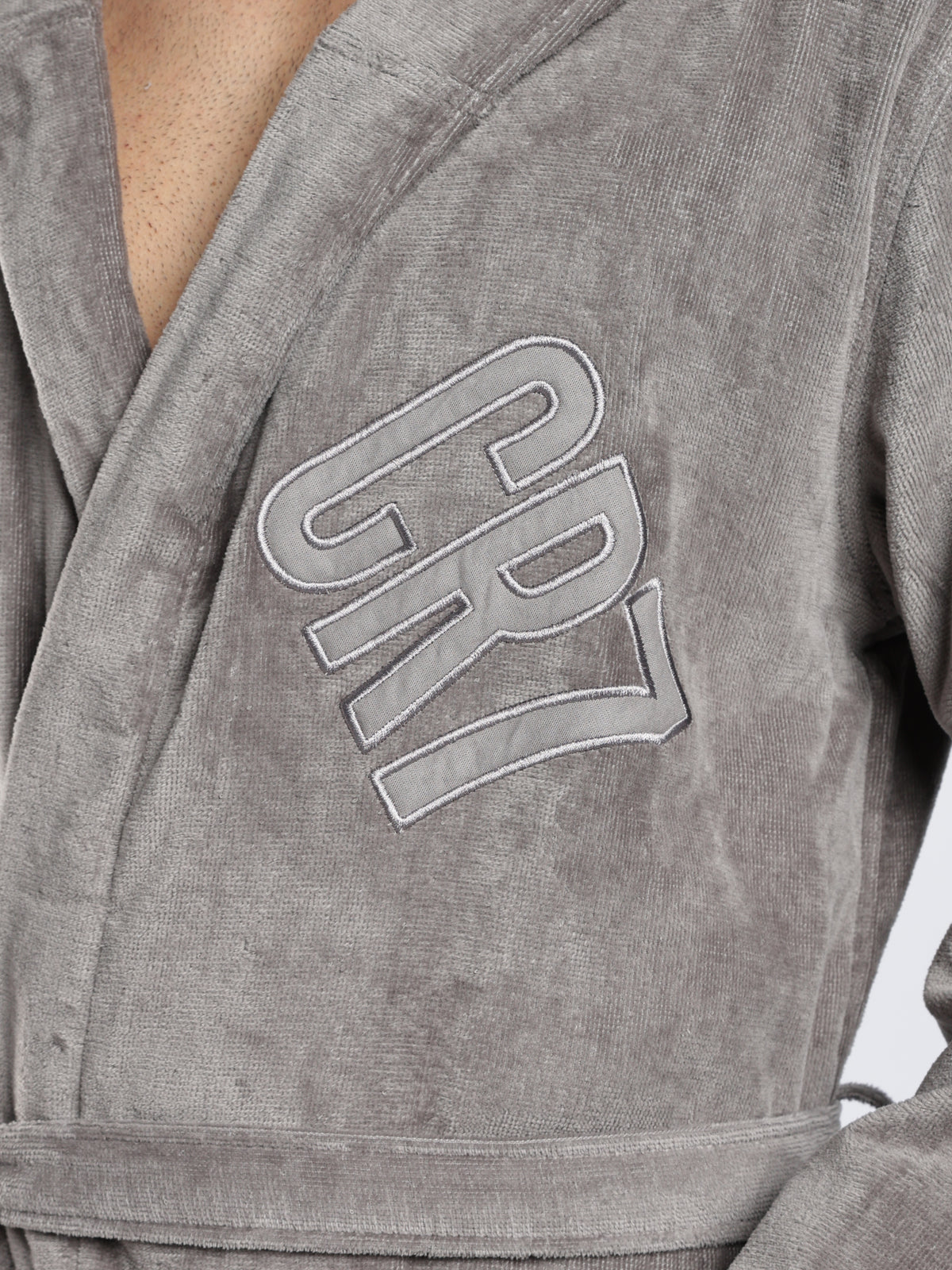 CR7 Men's Velour Terry Cotton Grey Bathrobe