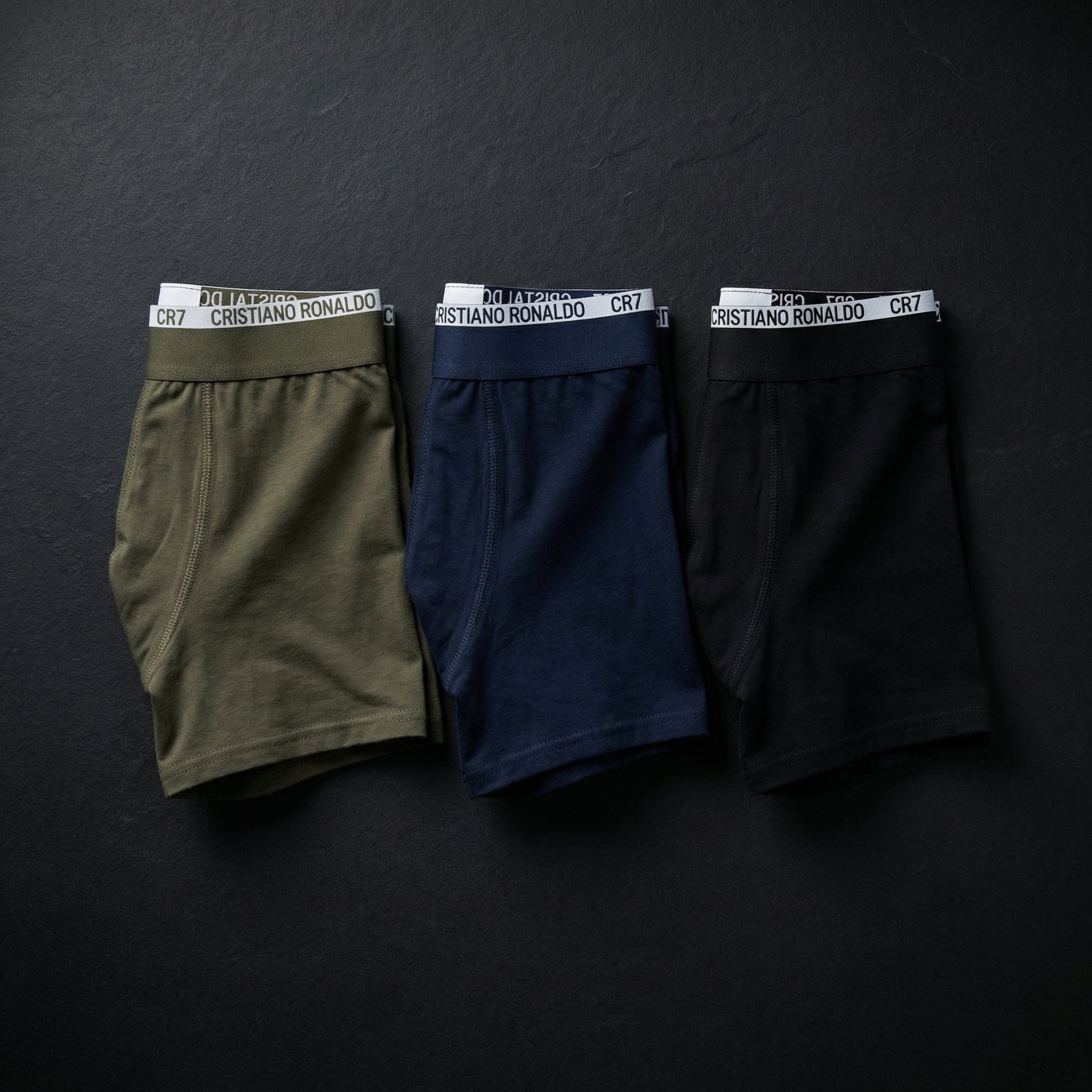 CR7 Cristiano Ronaldo Men’s Cotton Trunks – Pack of 3 (Black, Navy & Olive) | Premium Comfort Fit