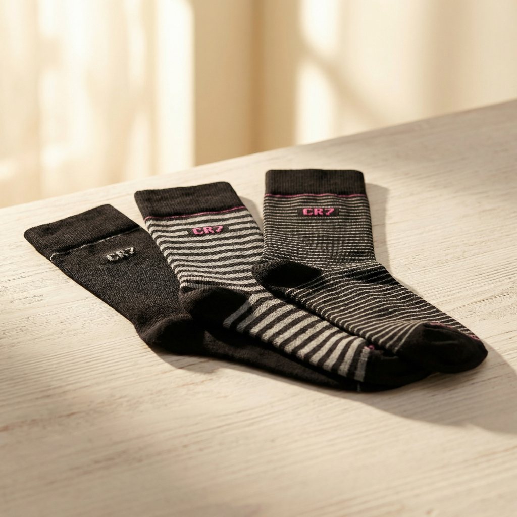 CR7 Cristiano Ronaldo Men’s Premium Crew Socks – Pack of 3 | Soft Cotton, Stylish Stripes & All-Day Comfort