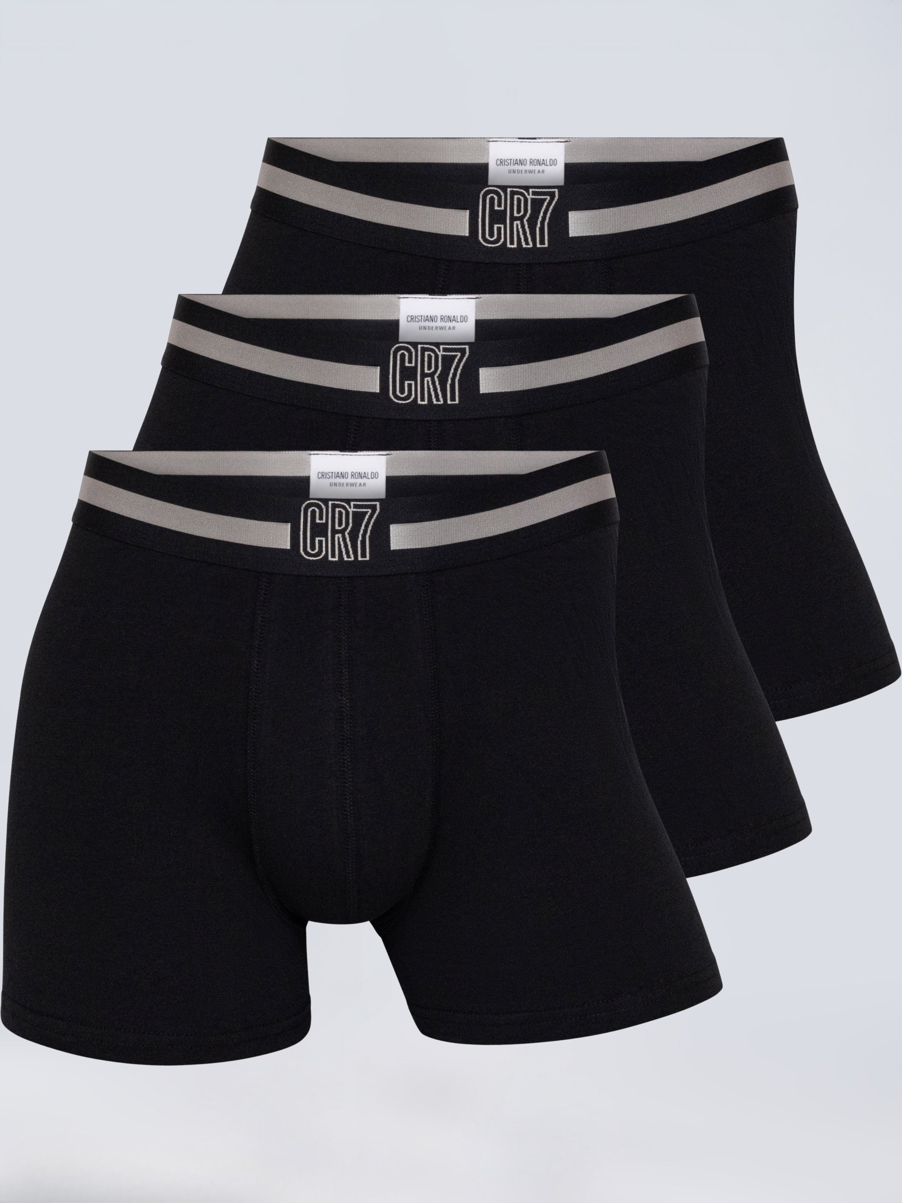 CR7 Men’s Premium Cotton Stretch Trunks – Pack of 3 (Black)