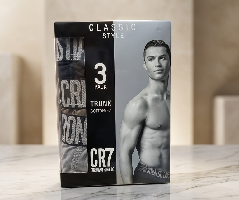 CR7 Men’s Premium Cotton Stretch Trunks – Black, Brown & Grey | Pack of 3 | Signature Ronaldo Waistband