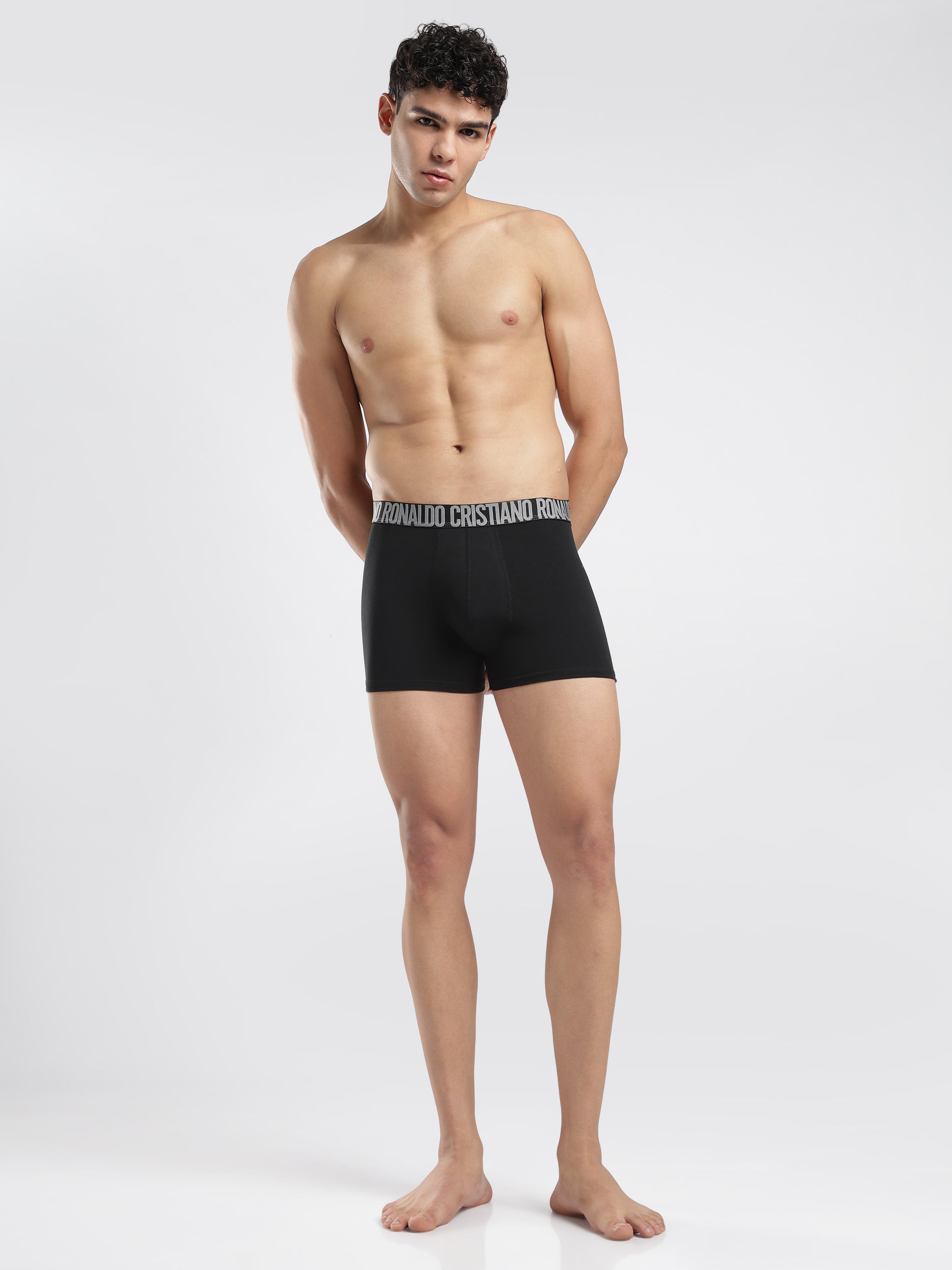 CR7 Men’s Premium Cotton Stretch Trunks – Black, Brown & Grey | Pack of 3