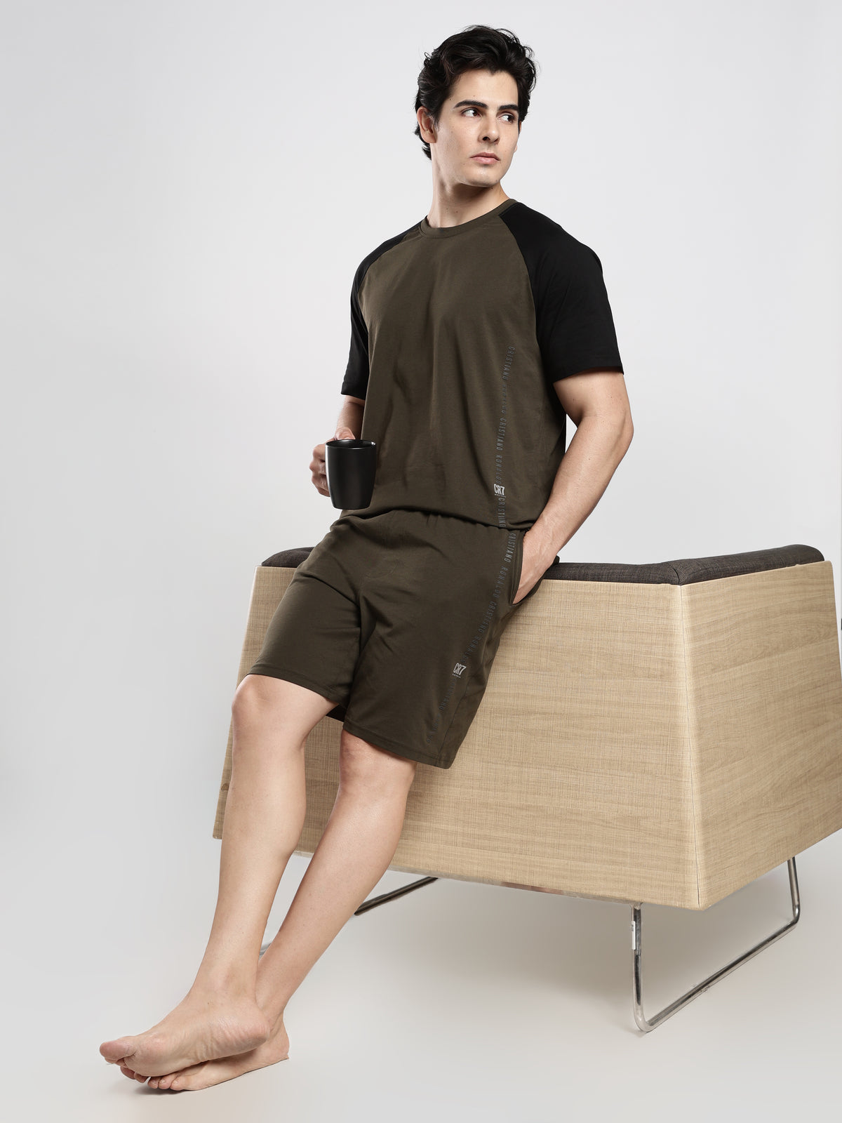 CR7 Eclipse Olive & Black Short Lounge Set