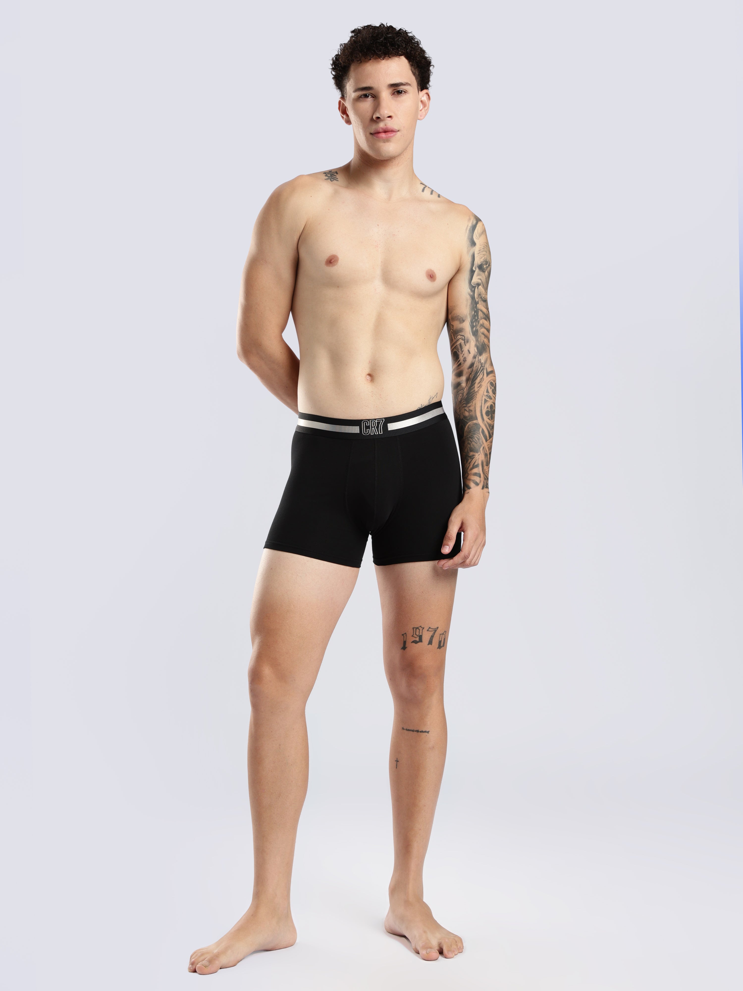 CR7 Men’s Premium Cotton Stretch Trunks – Pack of 3 (Black)