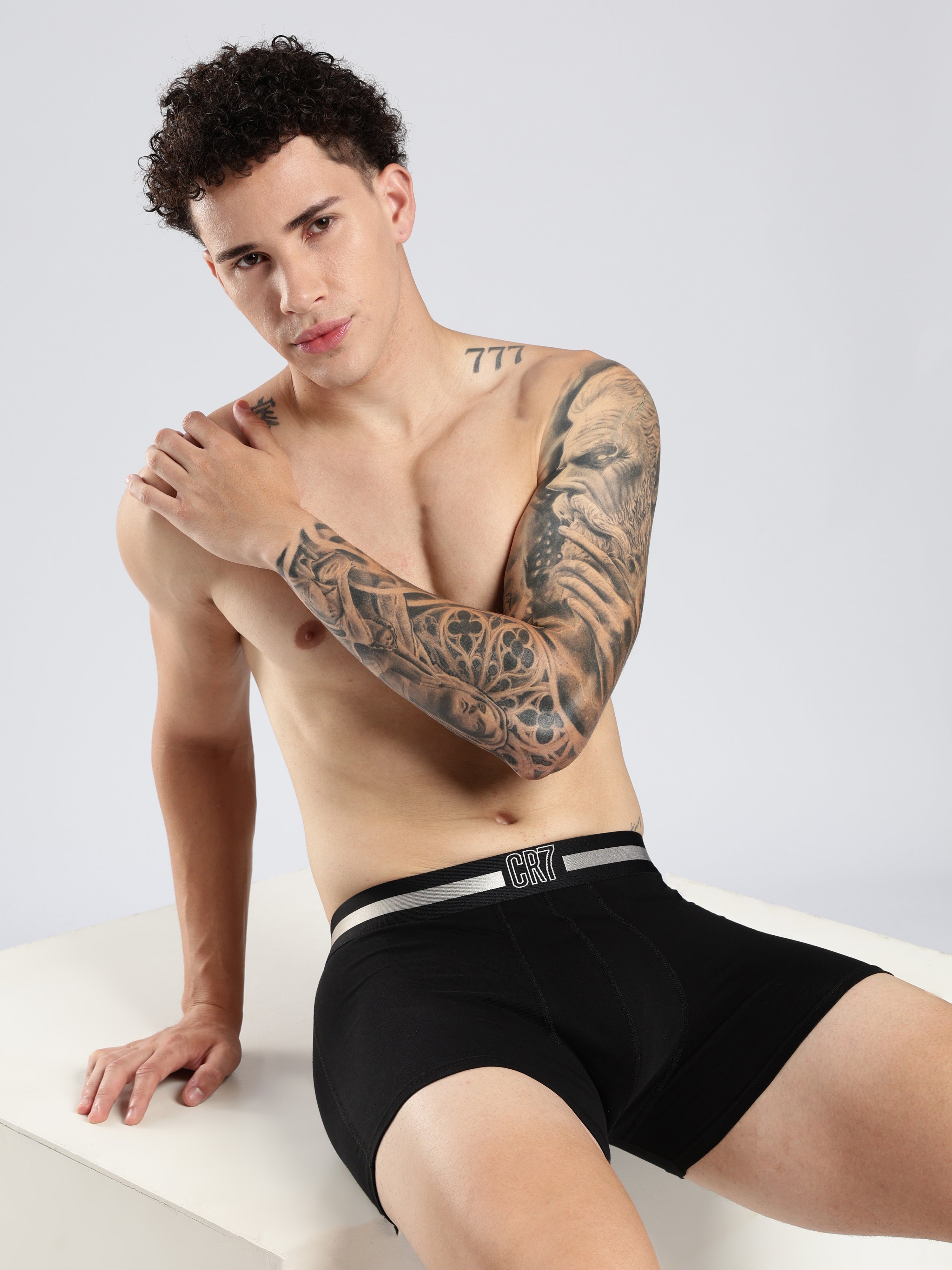 CR7 Men’s Premium Cotton Stretch Trunks – Pack of 3 (Black)