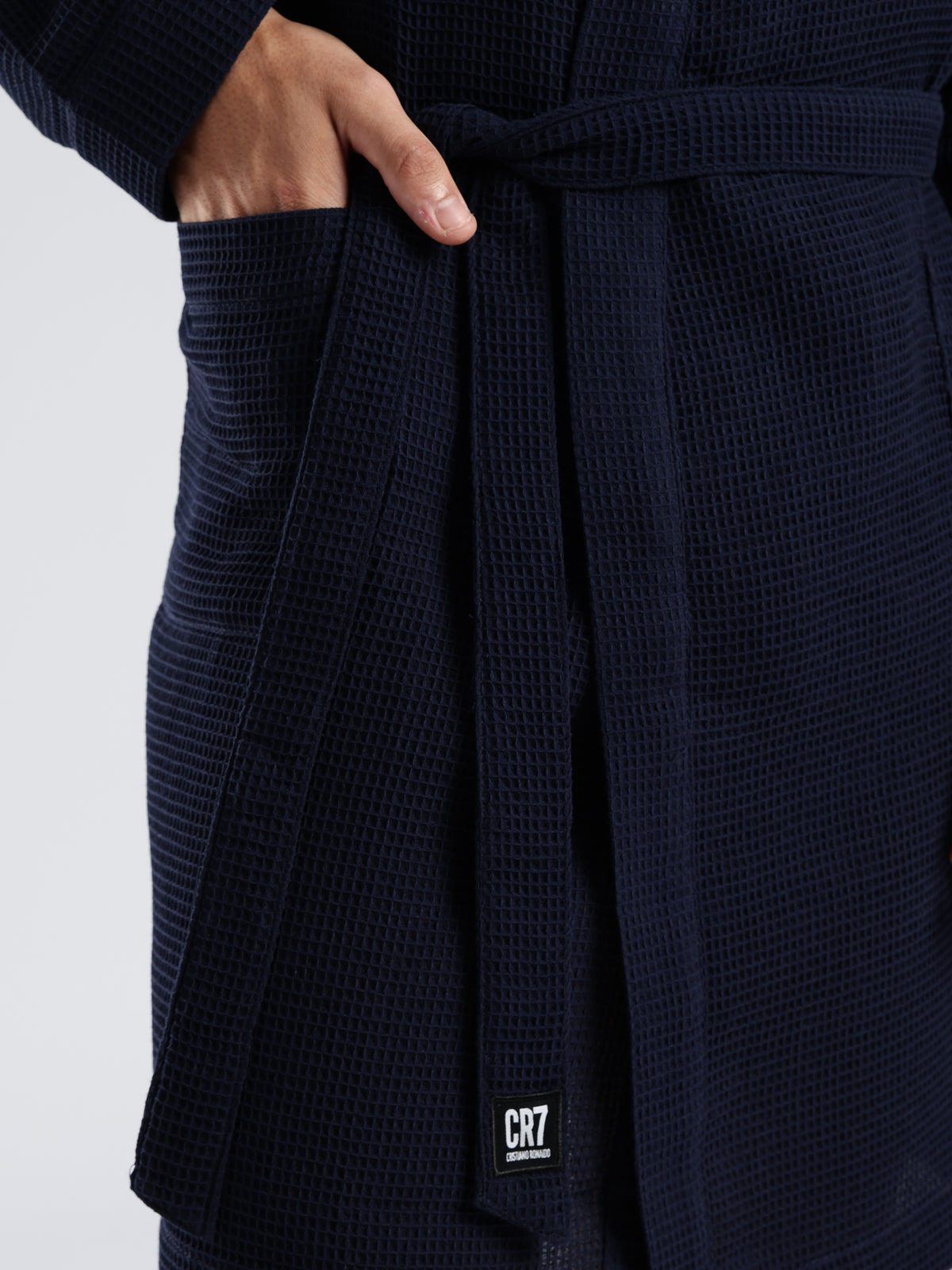 CR7 Men's Waffle Weave Navy Bathrobe