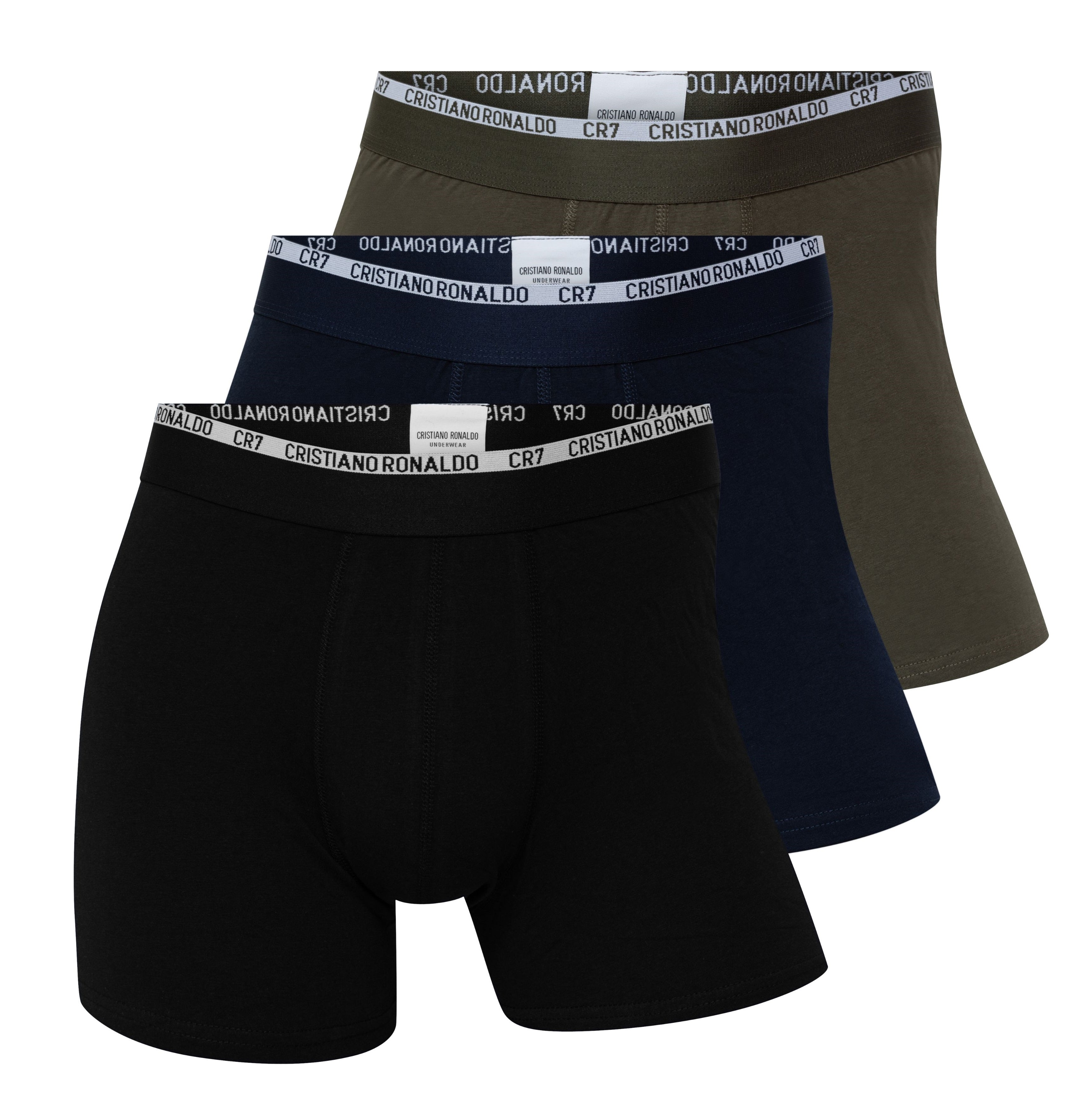 CR7 Cristiano Ronaldo Men’s Cotton Trunks – Pack of 3 (Black, Navy & Olive) | Premium Comfort Fit