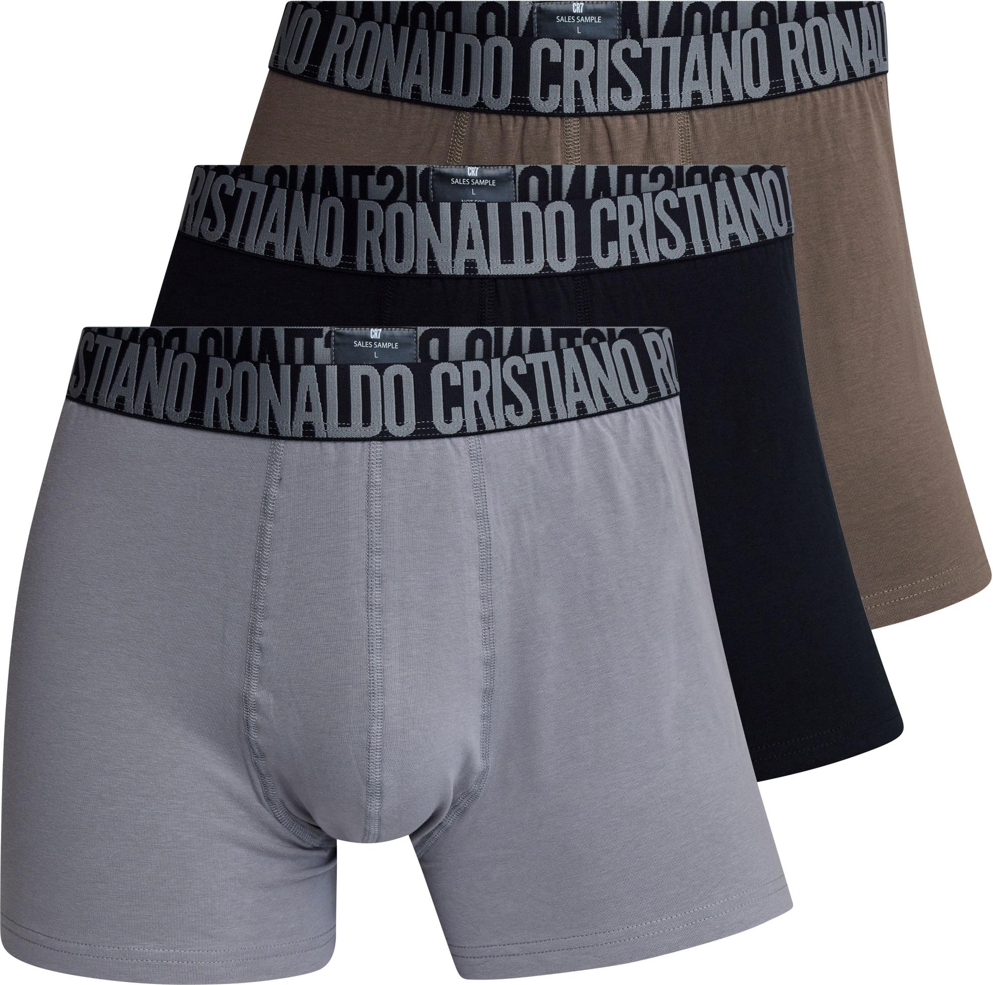 CR7 Men’s Premium Cotton Stretch Trunks – Black, Brown & Grey | Pack of 3 | Signature Ronaldo Waistband