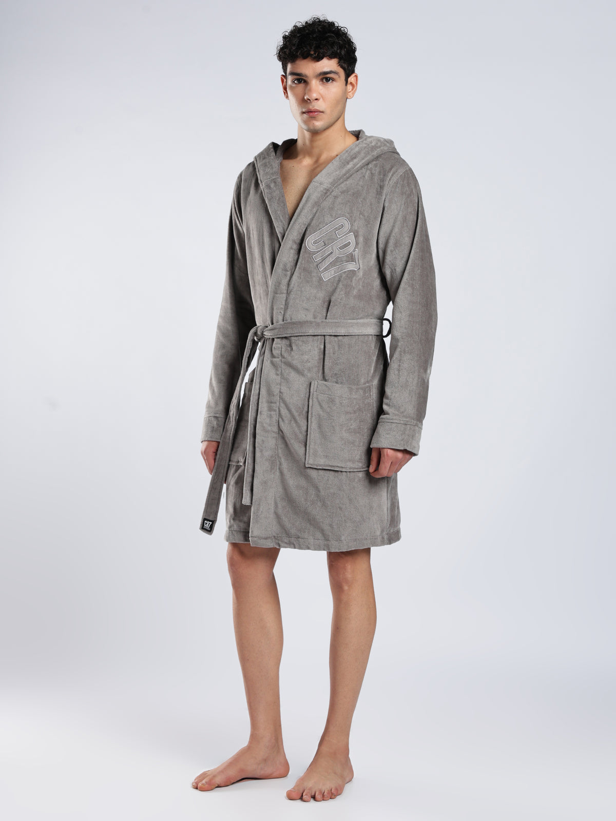 CR7 Men's Velour Terry Cotton Grey Bathrobe