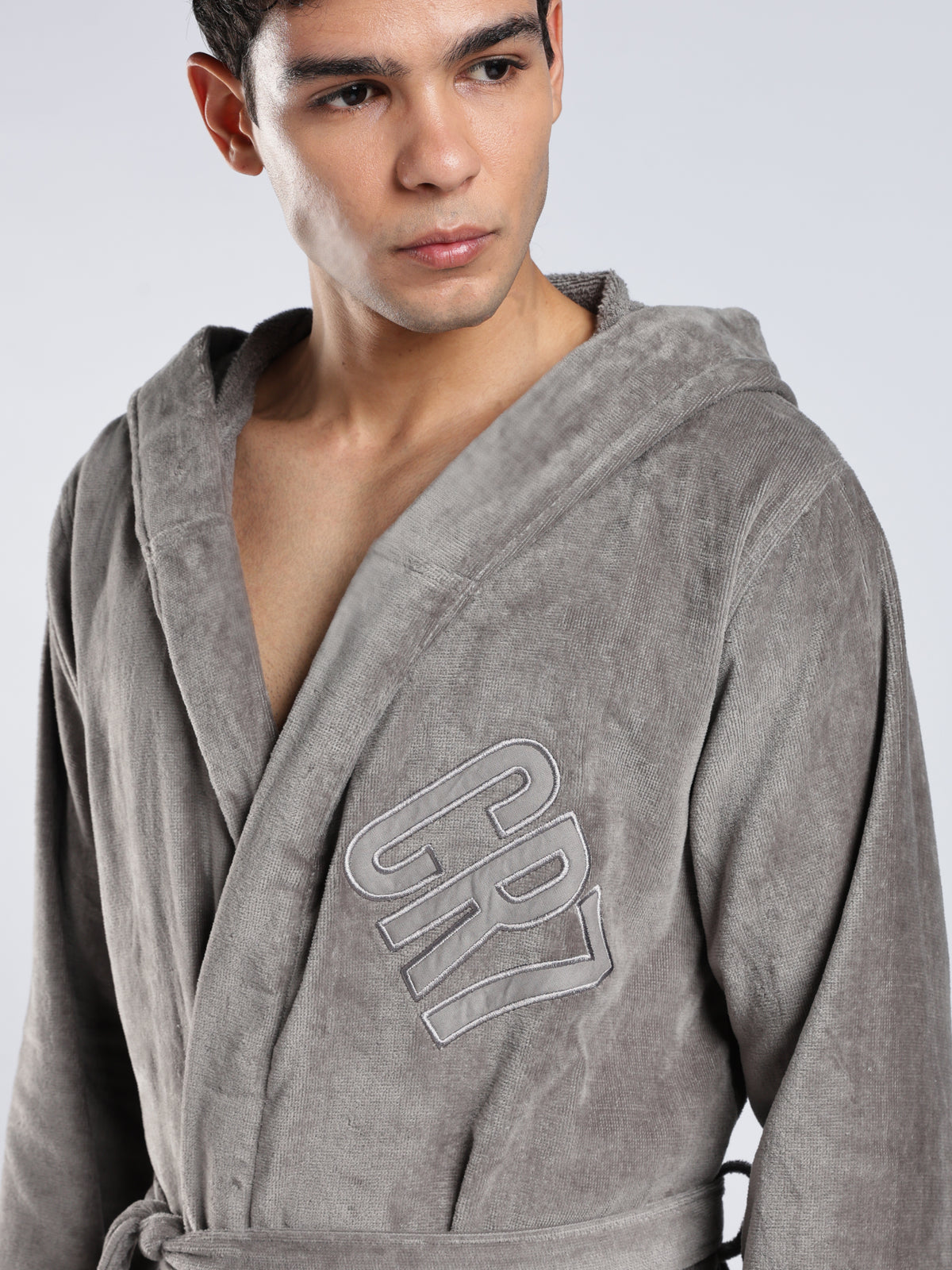 CR7 Men's Velour Terry Cotton Grey Bathrobe