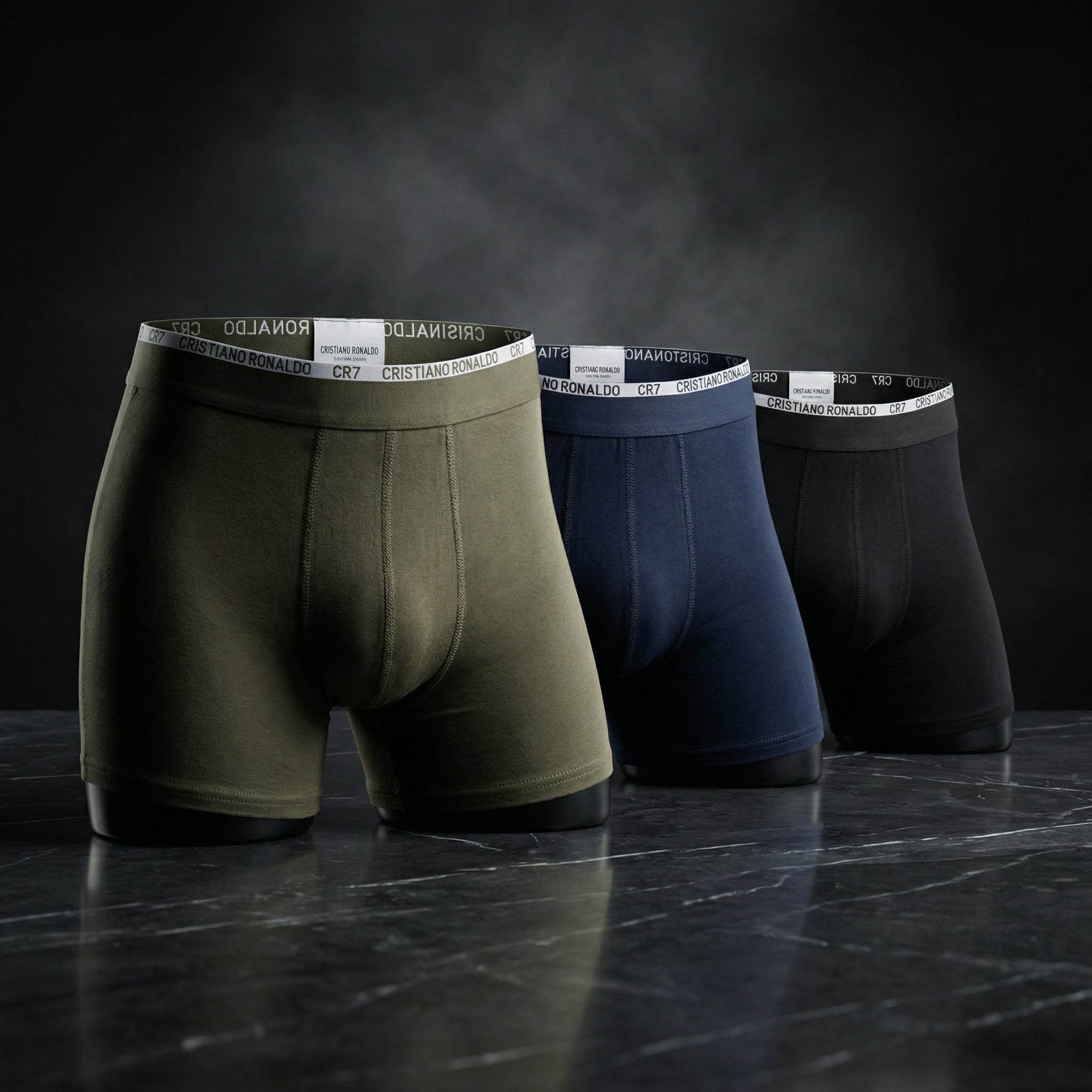 CR7 Cristiano Ronaldo Men’s Cotton Trunks – Pack of 3 (Black, Navy & Olive) | Premium Comfort Fit
