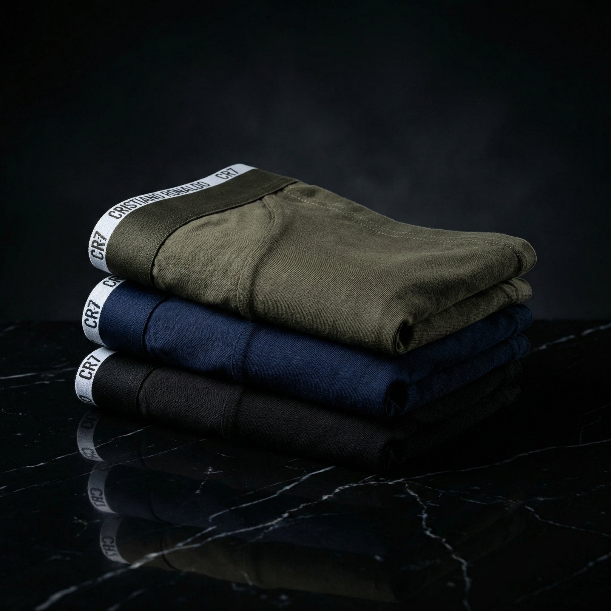 CR7 Cristiano Ronaldo Men’s Cotton Trunks – Pack of 3 (Black, Navy & Olive) | Premium Comfort Fit