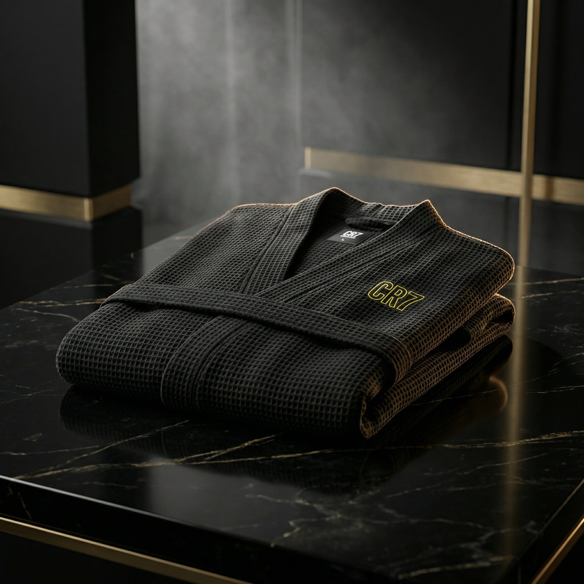 CR7 Cristiano Ronaldo Men’s Premium Waffle Bathrobe Black – Luxury Comfort with Iconic CR7 Branding