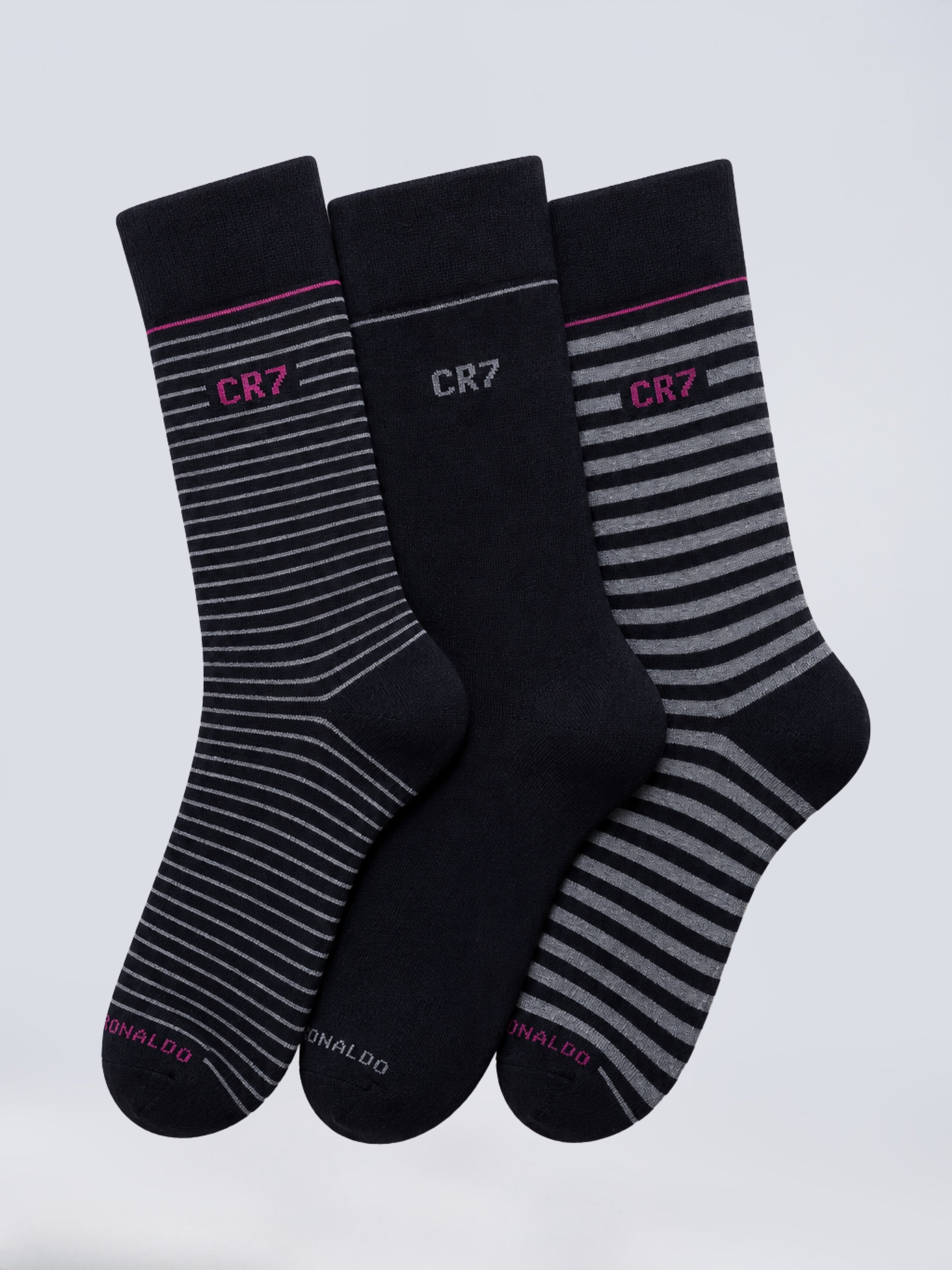 CR7 Men’s Premium Crew Socks – Pack of 3 | Soft Cotton, Stylish Stripes & All-Day Comfort