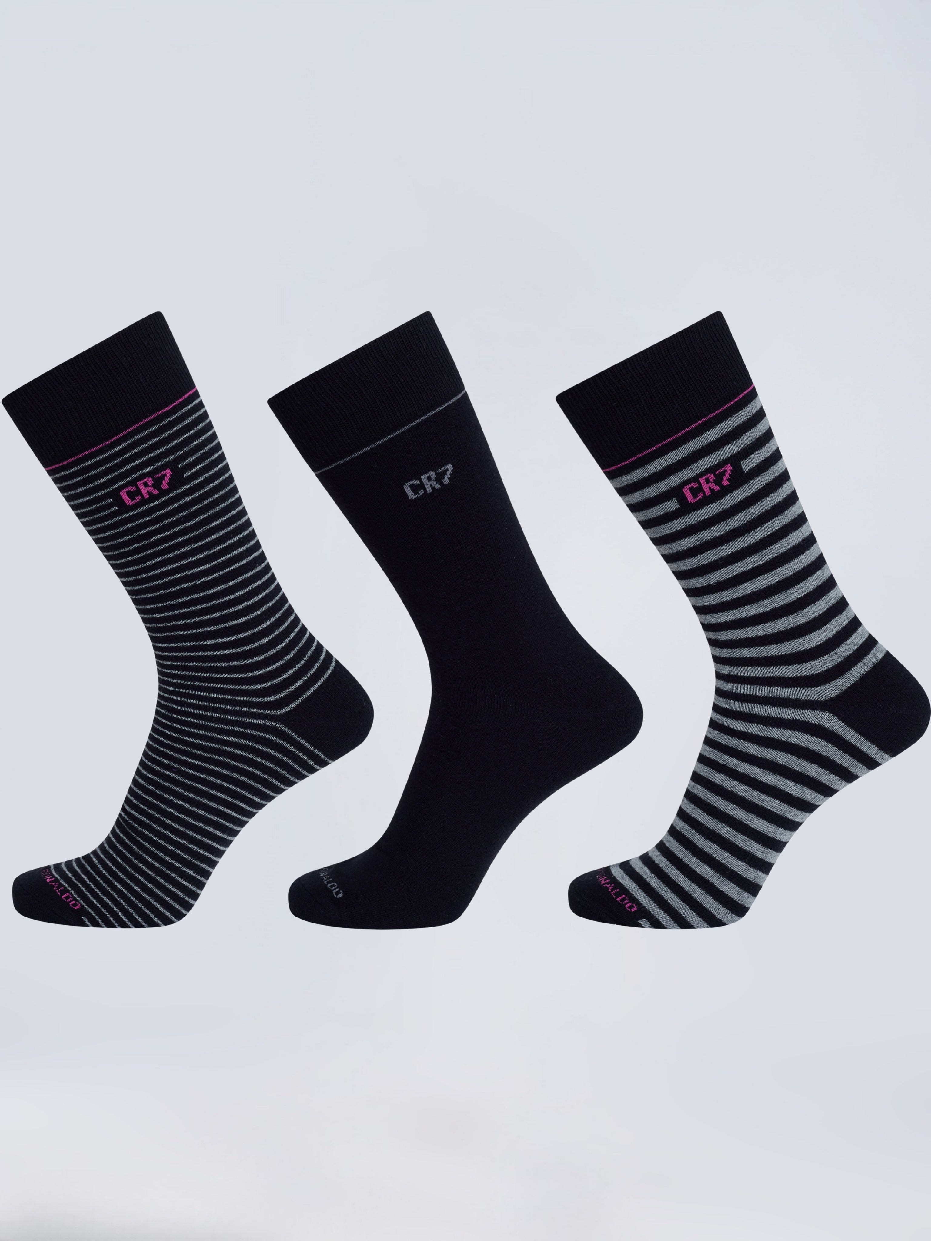 CR7 Men’s Premium Crew Socks – Pack of 3 | Soft Cotton, Stylish Stripes & All-Day Comfort