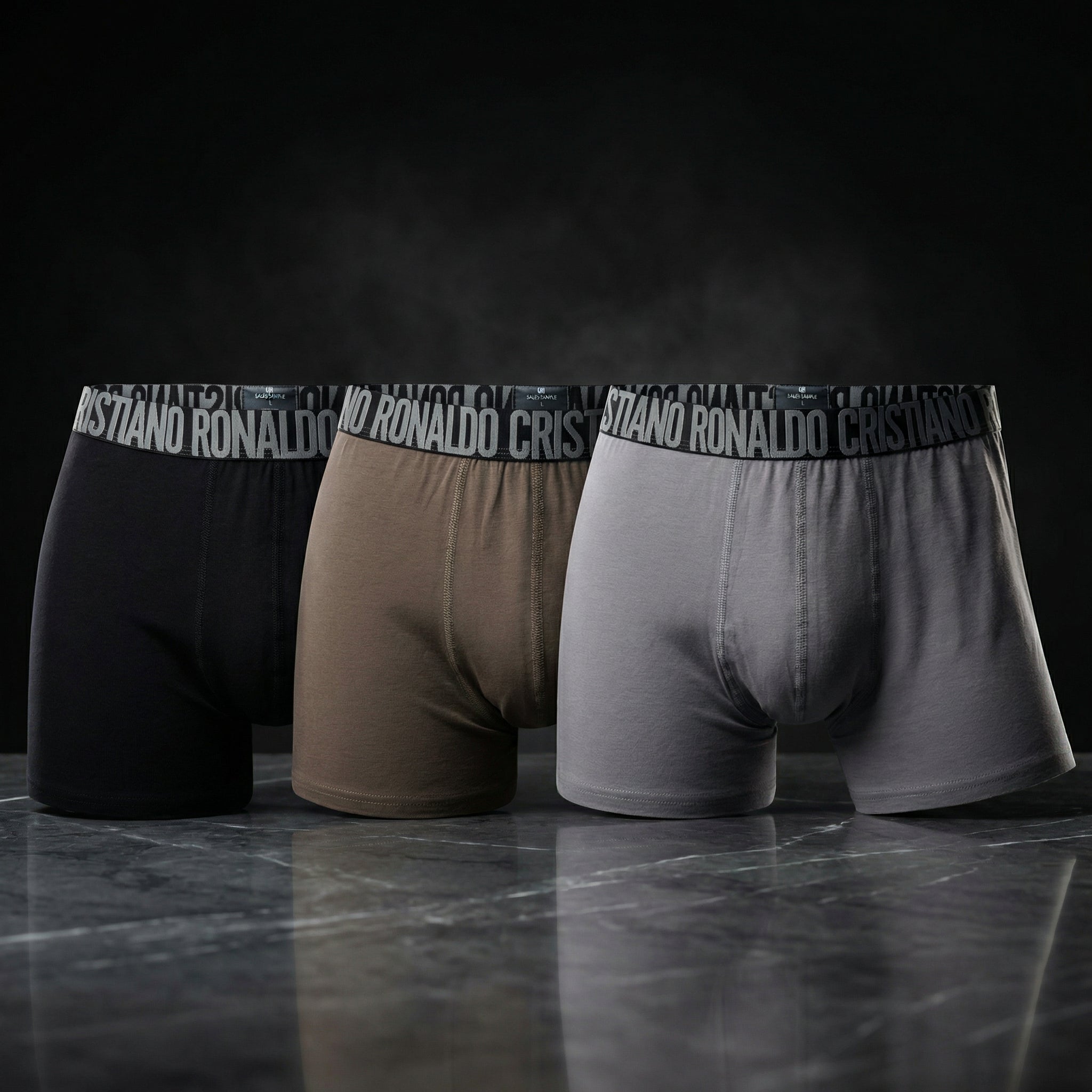 CR7 Men’s Premium Cotton Stretch Trunks – Black, Brown & Grey | Pack of 3 | Signature Ronaldo Waistband