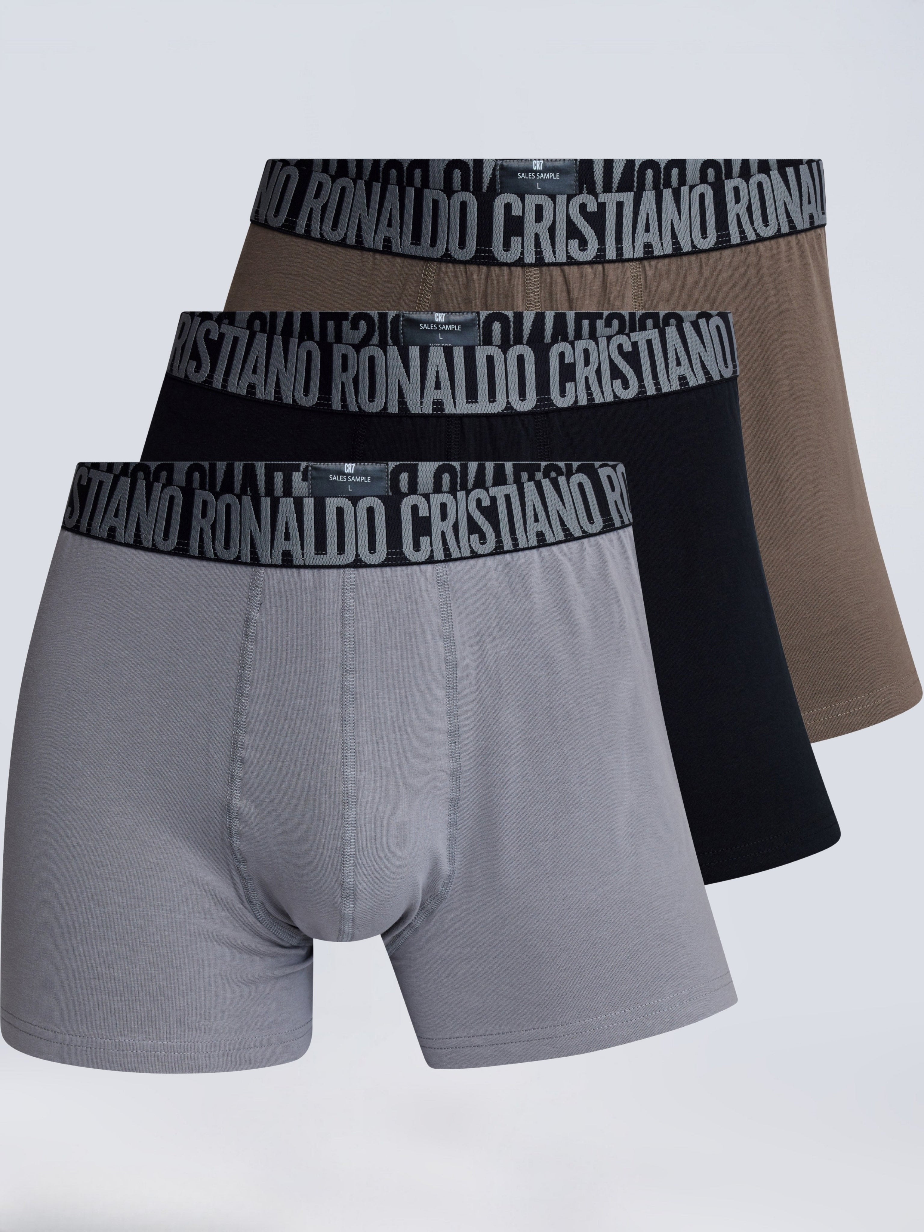 CR7 Men’s Premium Cotton Stretch Trunks – Black, Brown & Grey | Pack of 3
