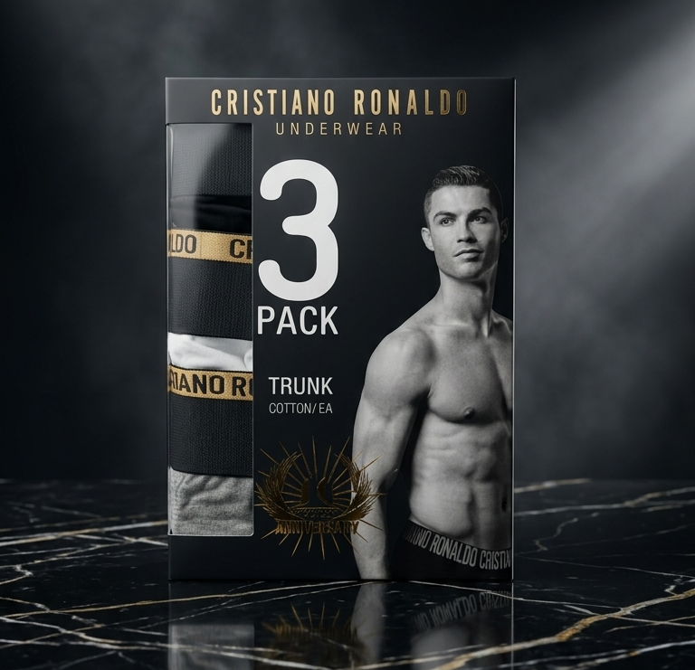 CR7 Cristiano Ronaldo Premium Cotton Trunks – Pack of 3 (Black, White & Grey)
