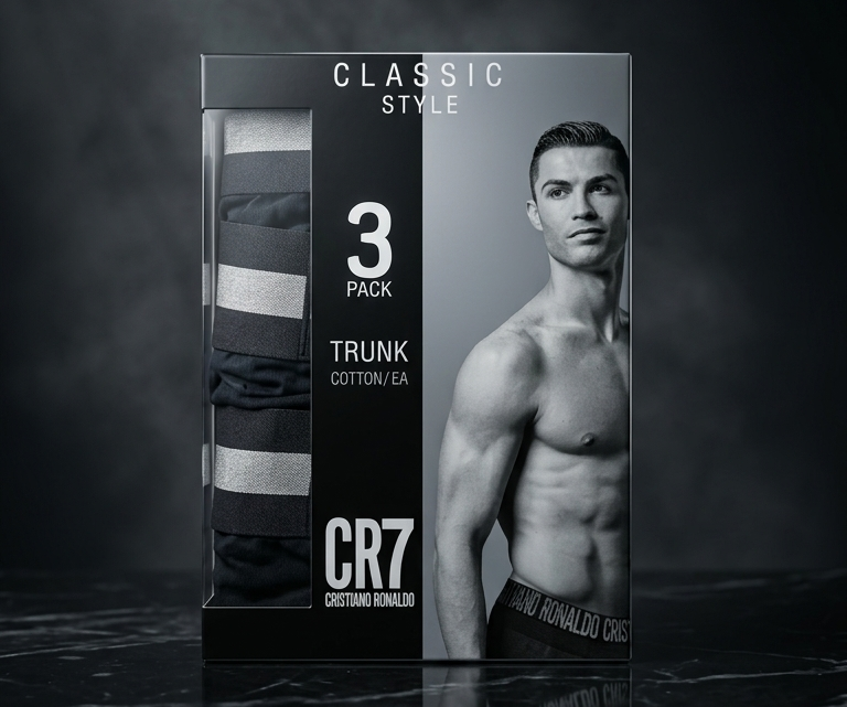 CR7 Cristiano Ronaldo Men’s Premium Cotton Stretch Trunks – Pack of 3 (Black)