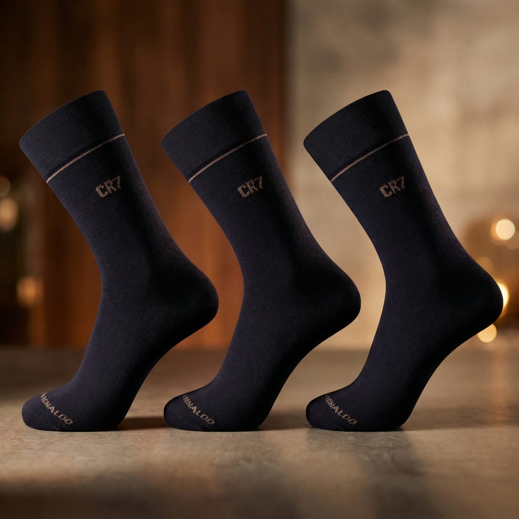 CR7 Cristiano Ronaldo Men’s Premium Cotton Crew Socks –  (Pack of 3) | Soft, Breathable & Stylish