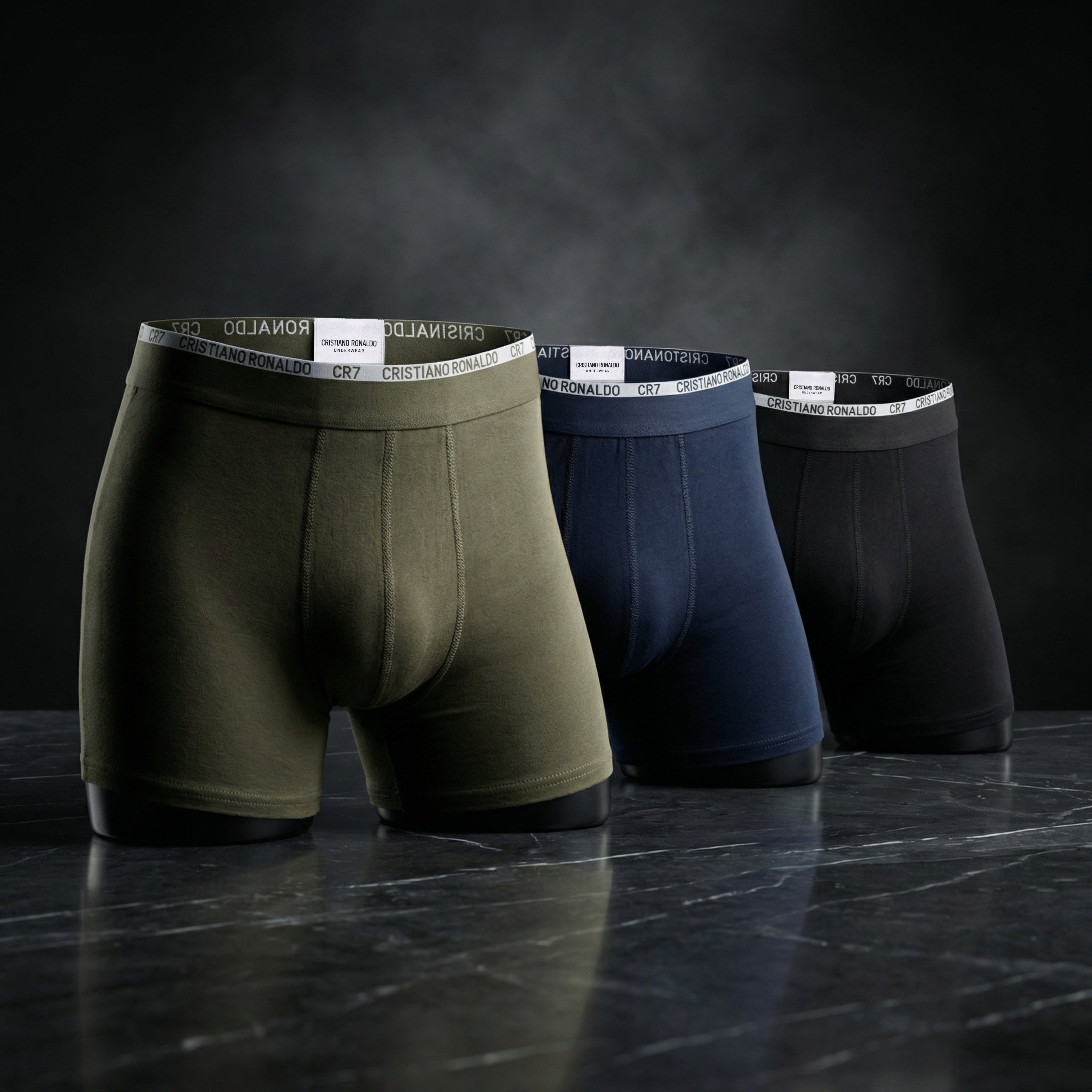 CR7 Cristiano Ronaldo Men’s Cotton Trunks – Pack of 3 (Black, Navy & Olive) | Premium Comfort Fit