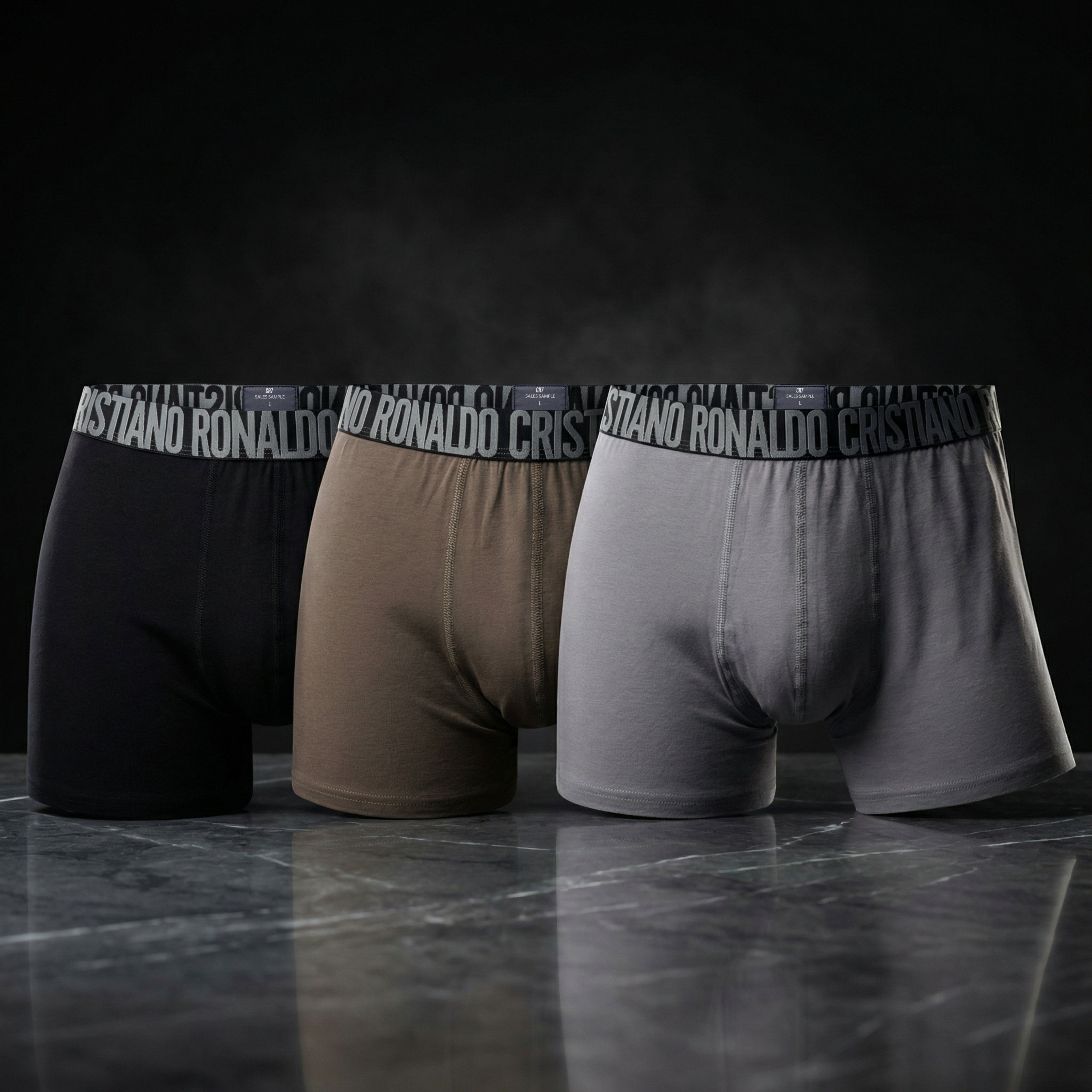 CR7 Men’s Premium Cotton Stretch Trunks – Black, Brown & Grey | Pack of 3 | Signature Ronaldo Waistband